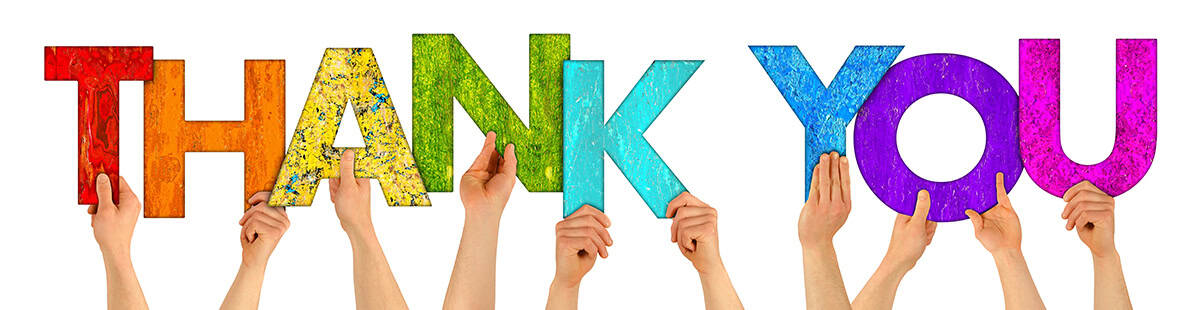 Thank You From Summerset Marine! hands holding up the letters that spell the words thank you in a colorful way