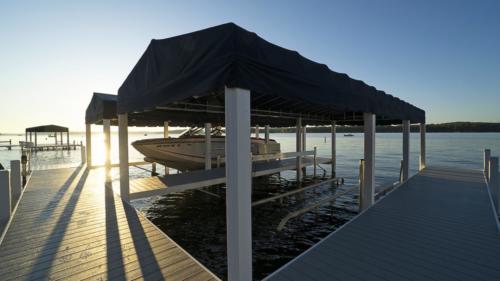 Classic pier with fixed boat canopy