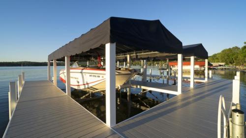 Classic pier with fixed boat canopy